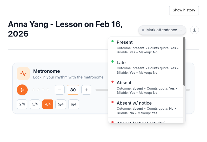 Attendance workflow screenshots