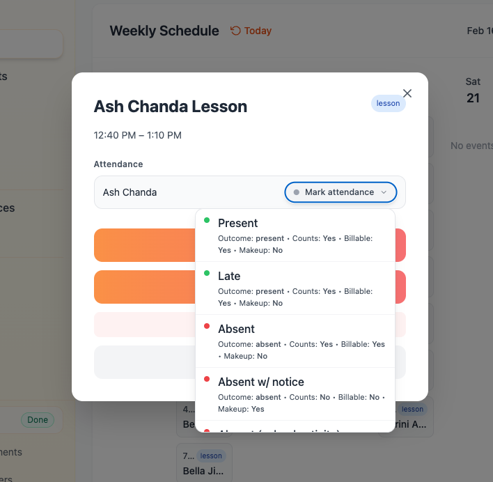 Attendance workflow screenshots
