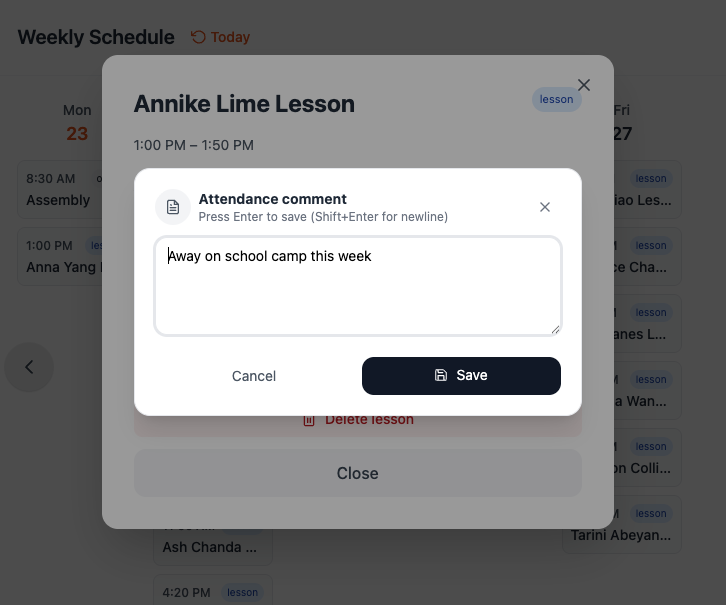 Attendance workflow screenshots