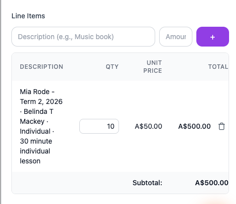 Billing and invoicing screenshots