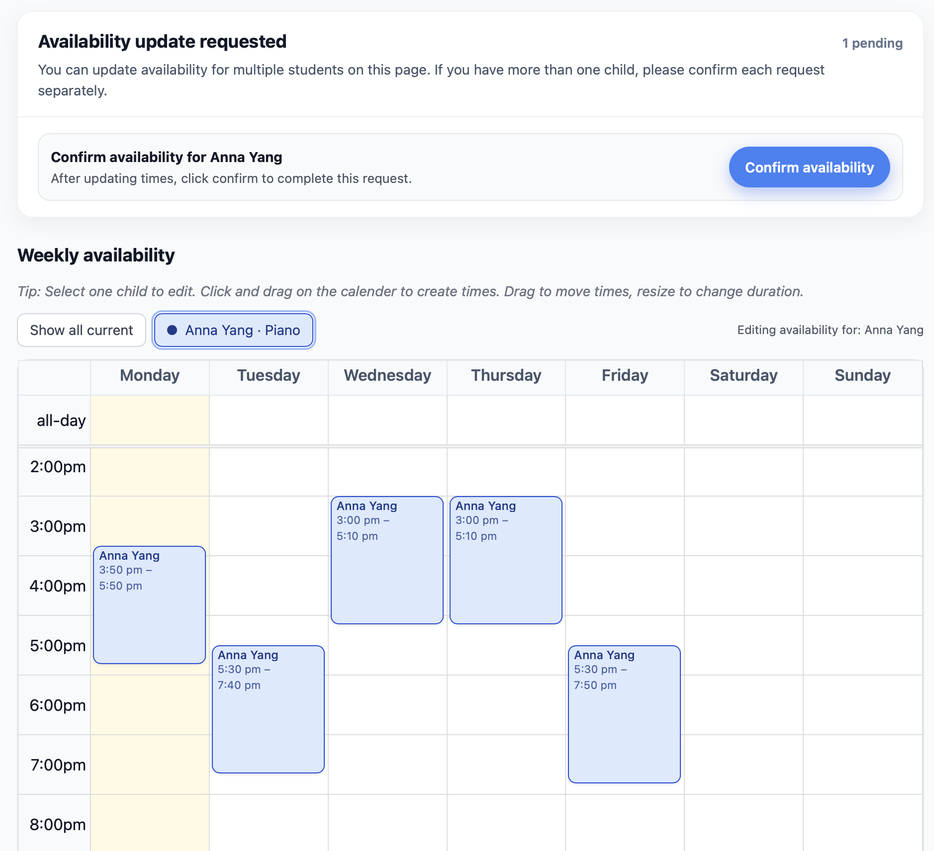Scheduling workflow screenshots