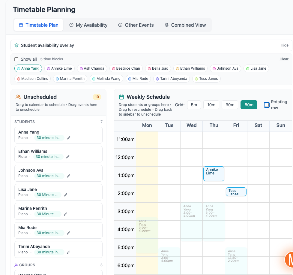 Scheduling workflow screenshots