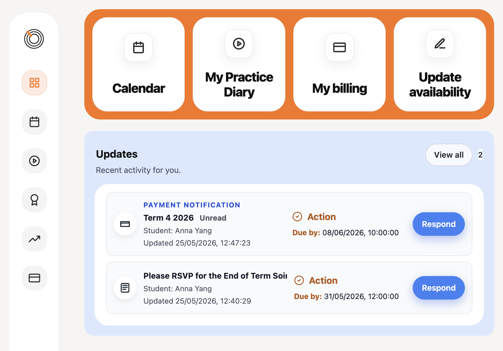 The Family Hub feed showing items requiring attention