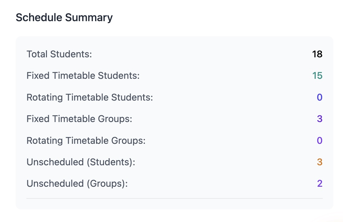 Live Schedule Summary updating as lesson details are filled in