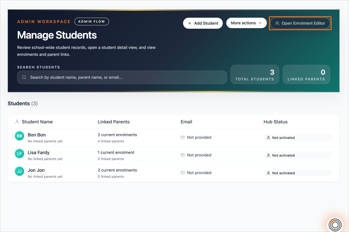 Step 14 - Open the Enrolment Editor