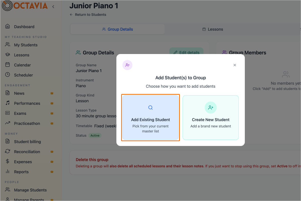 Step 7 - Click Add Existing Student