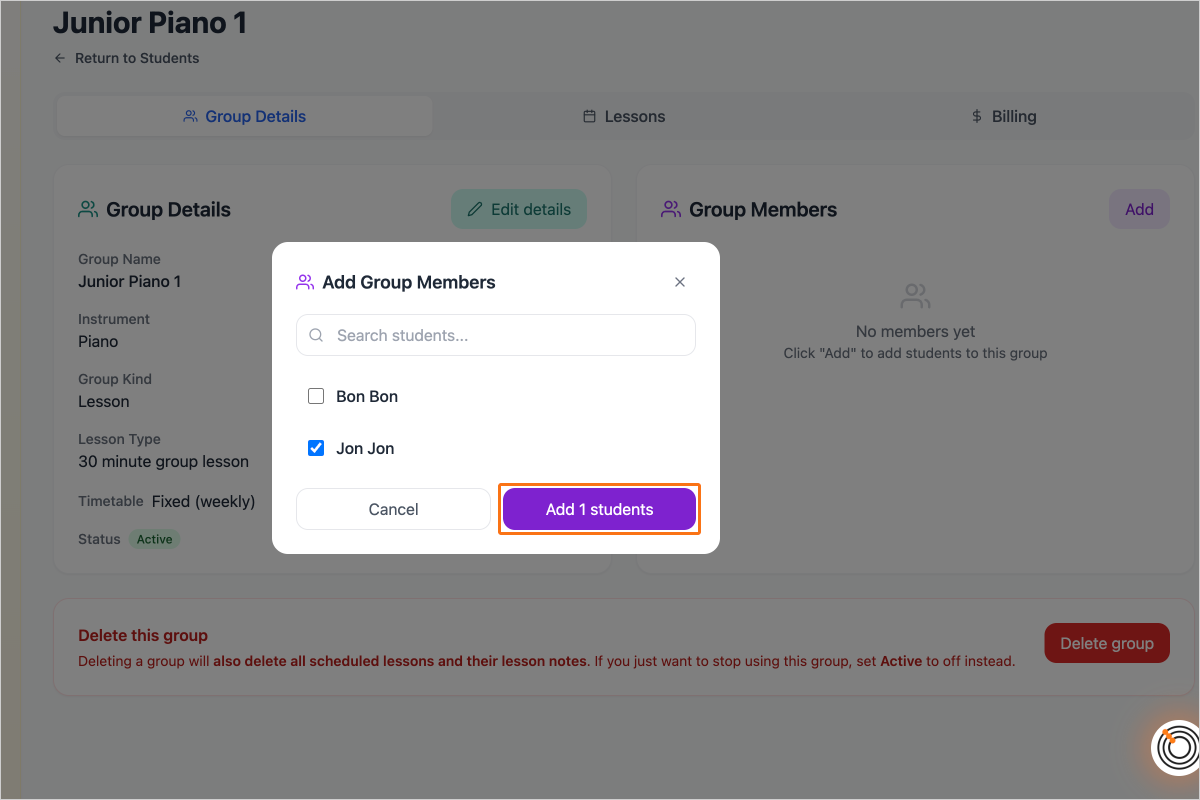 Step 8 - Select students and click Add students