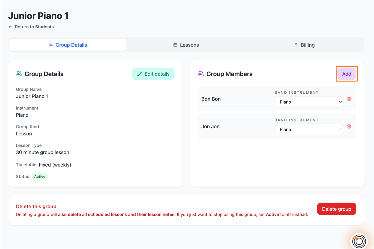 Step 9 - Click the Add button to add new students