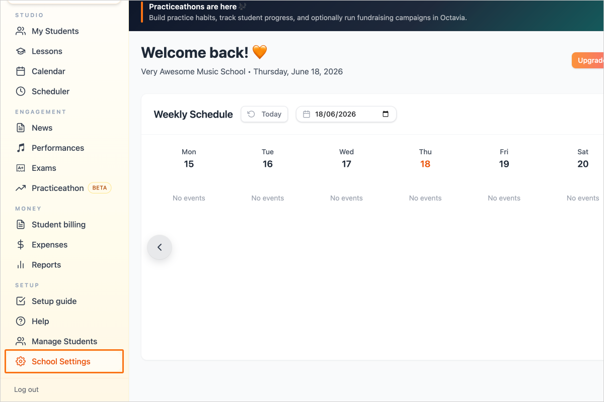 Step 1 - Click on the "School Settings" link in the sidebar
