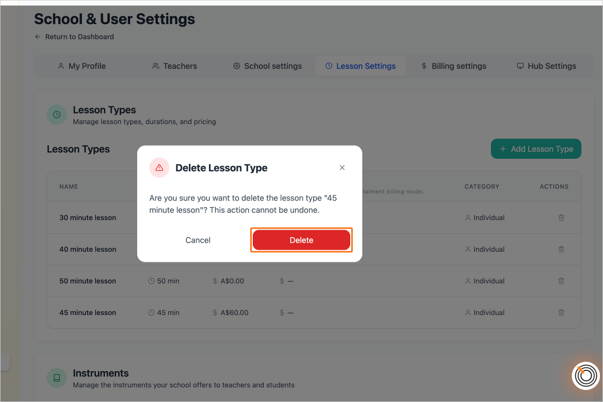 Step 7 - Click on the button "Delete"