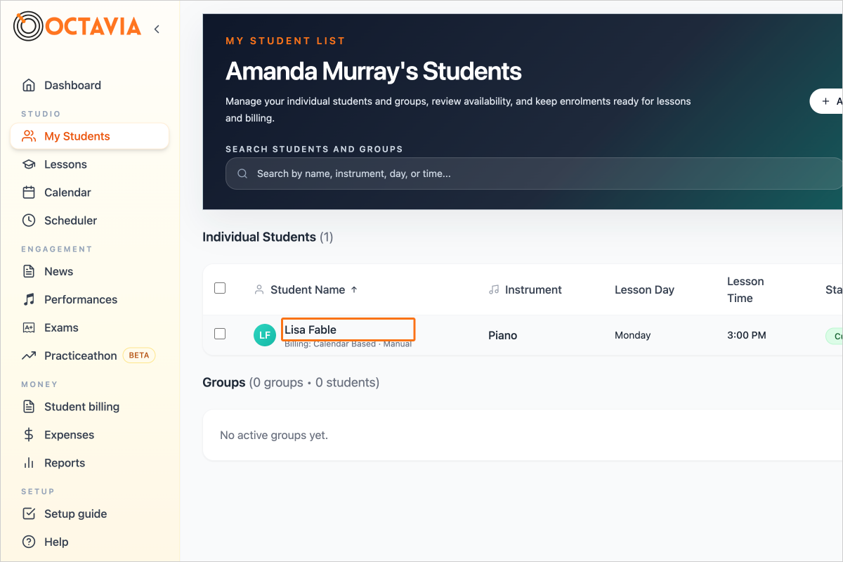 Step 2 - Click on the student's name