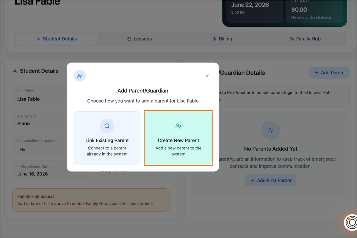 Step 4 - Click on the button "Create New Parent"