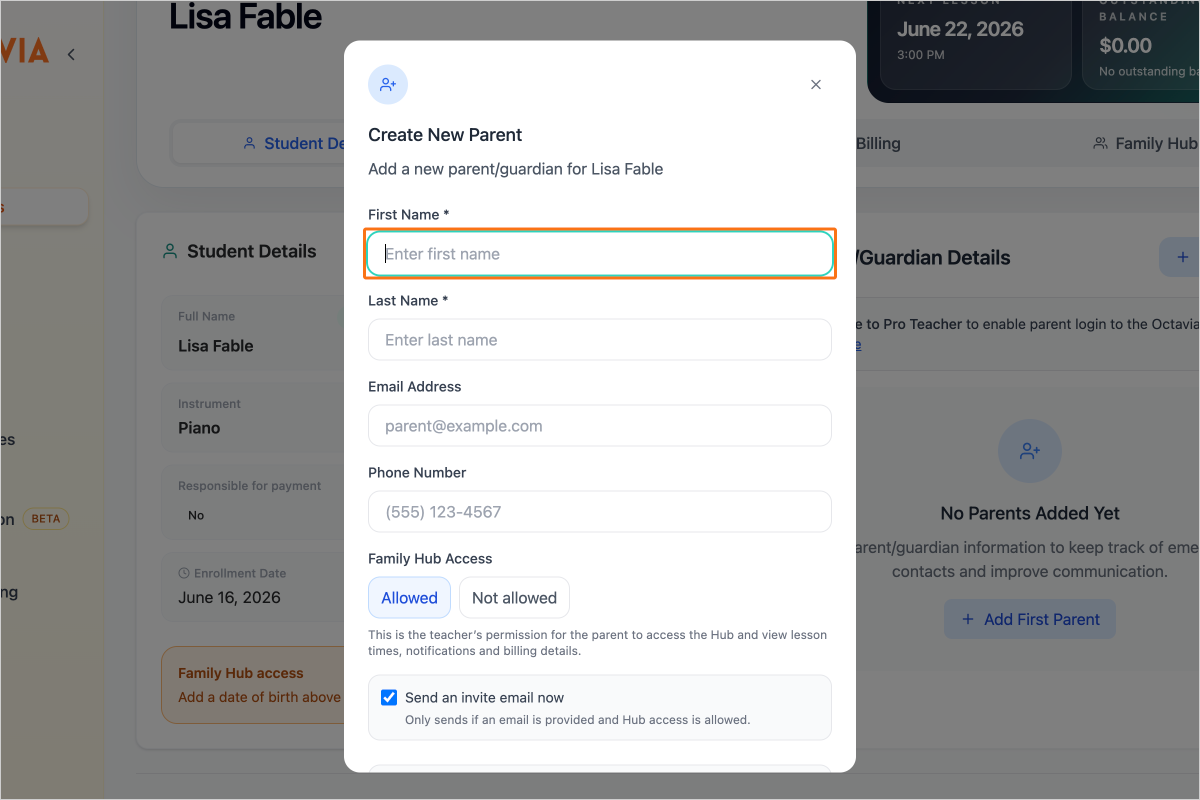 Step 5 - Enter the parent's details
