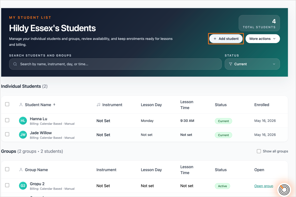 Step 2 - Click on the "Add Student" button