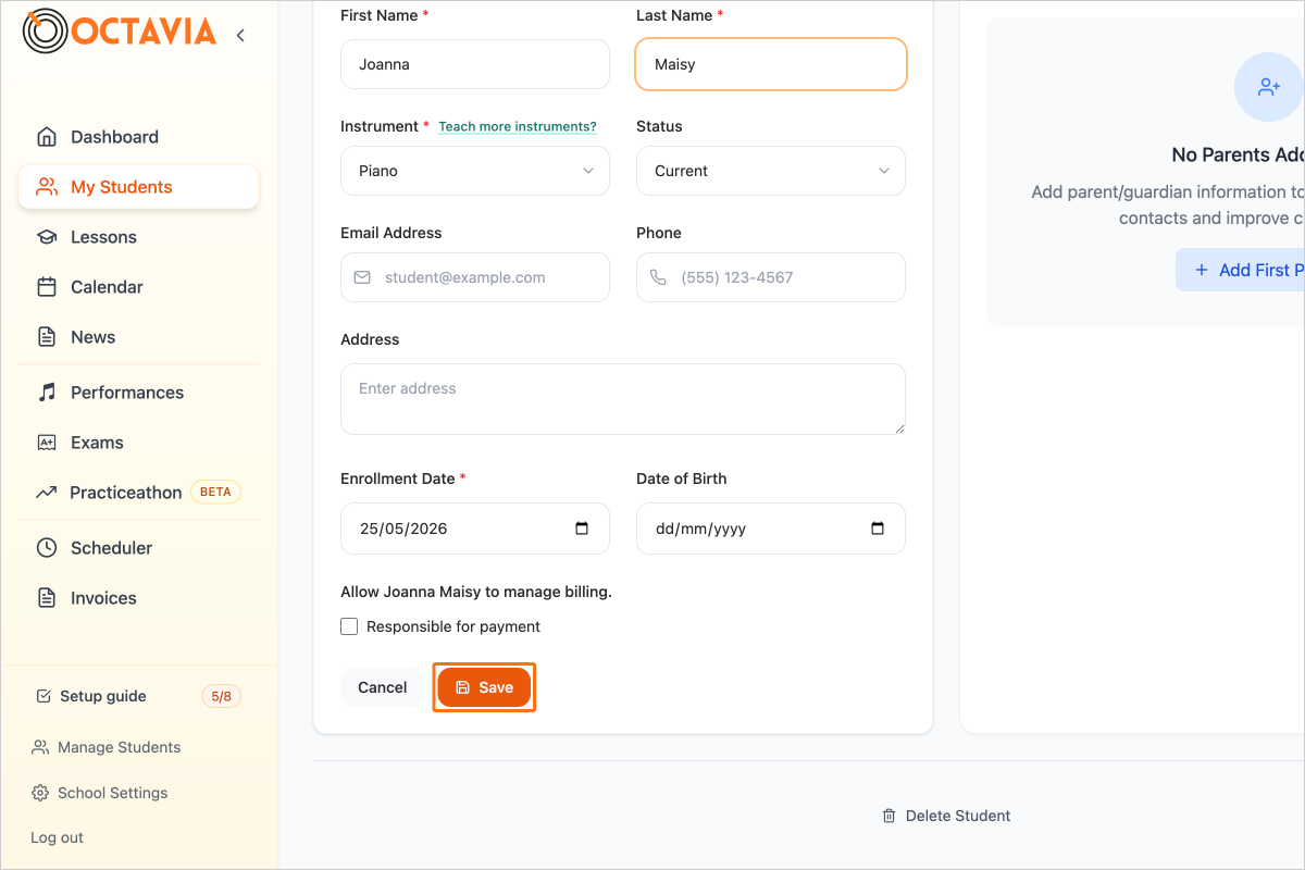 Step 5 - Save the Student Profile