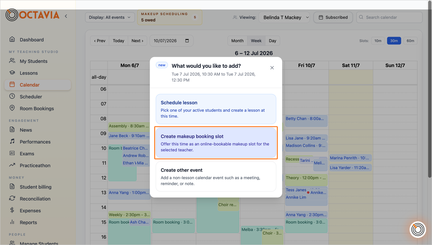 Step 10 - Create an available makeup booking slot on the calendar