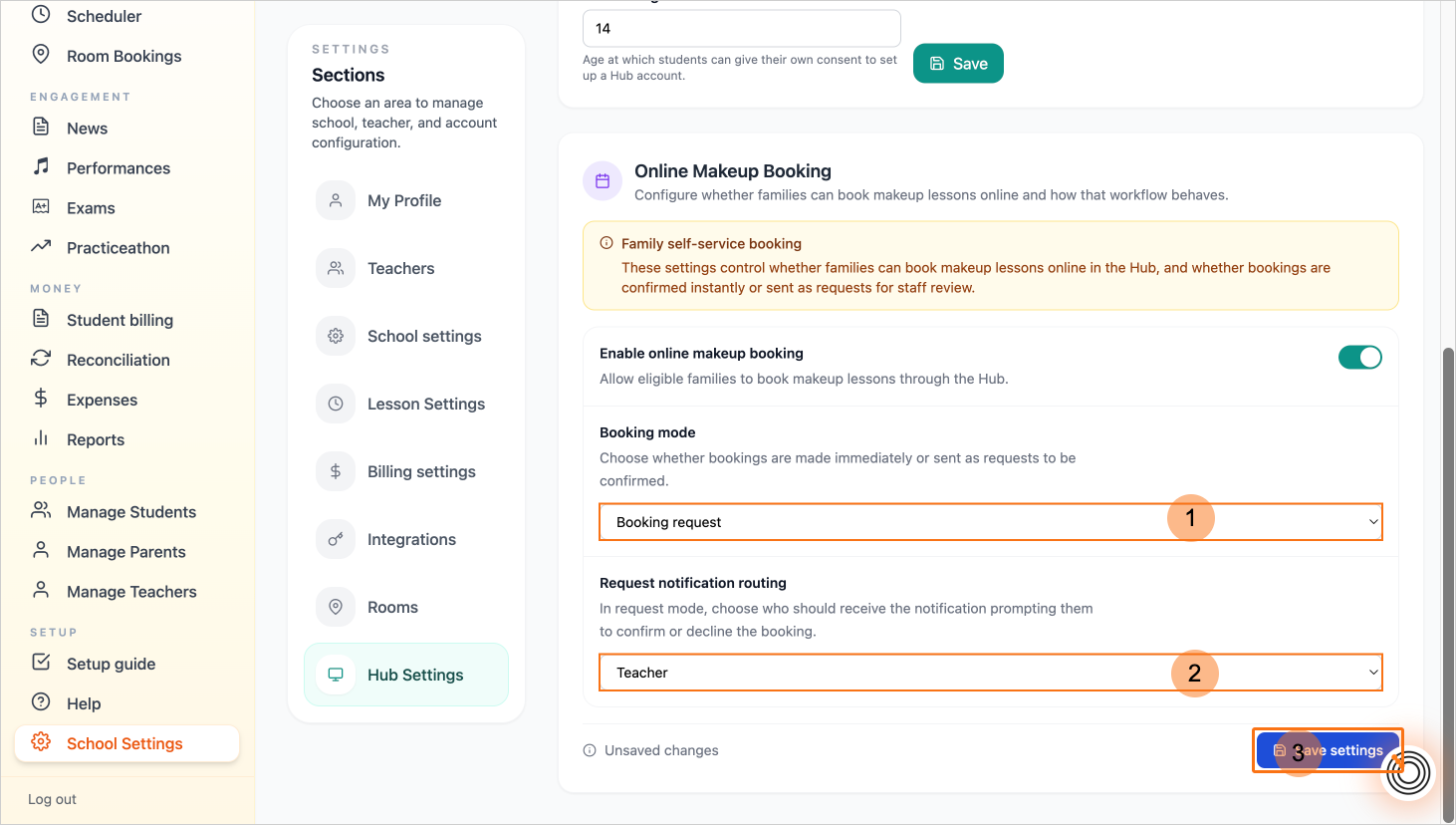 Step 4 - Select your booking mode and notification settings, then save settings