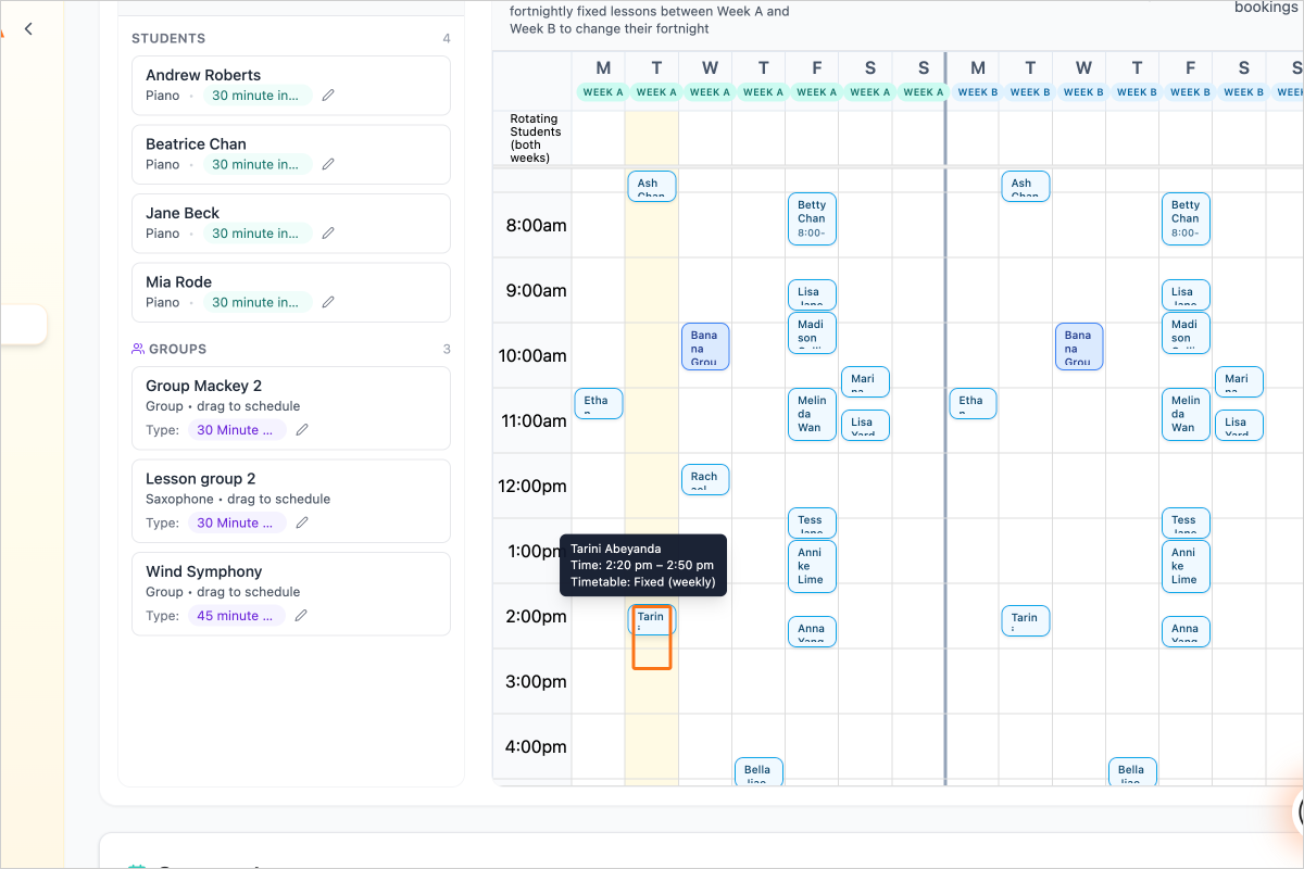 Step 13 - Click on the student's card in the timetable