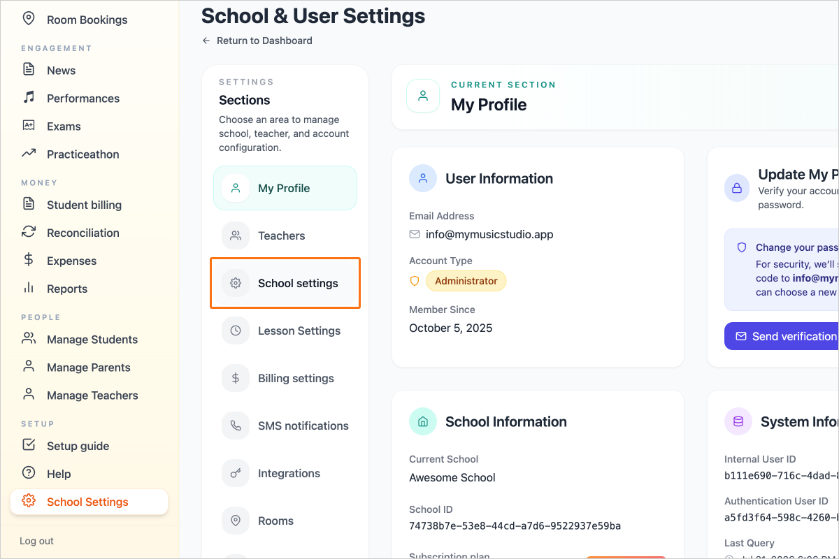 Step 2 - Go to the School settings tab