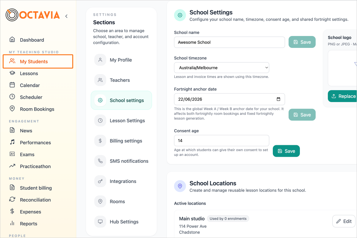 Step 5 - To setup a student as a fortnightly student, navigate to My Students
