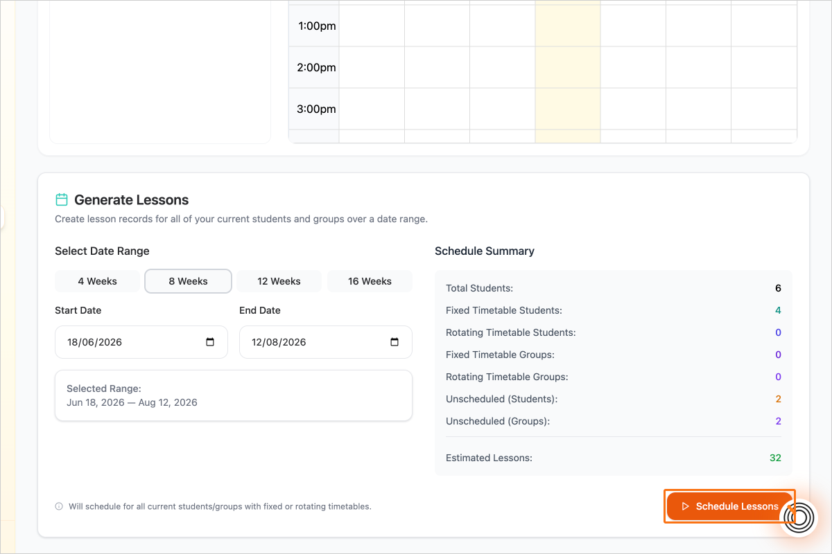 Step 6 - Click on the button "Schedule Lessons"